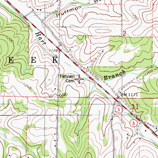 Topographic Map of Fannen Cemetery, MO