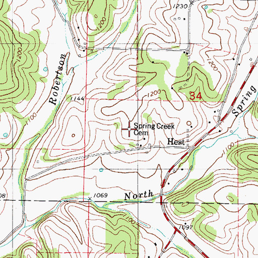 Topographic Map of Spring Creek Cemetery, MO