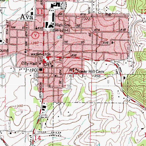 Topographic Map of Tower Hill Cemetery, MO
