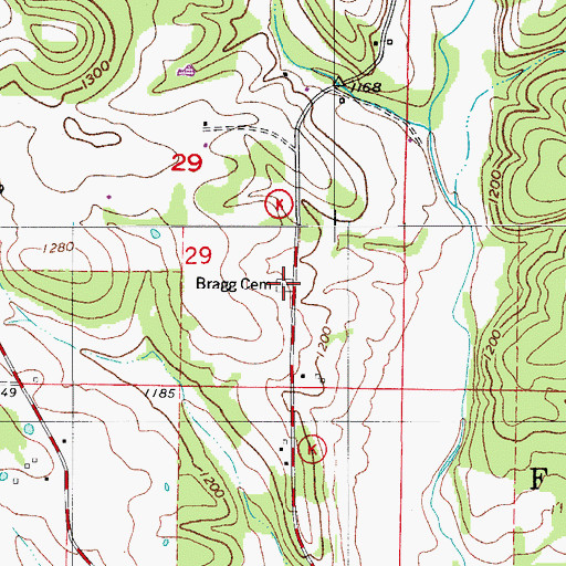 Topographic Map of Bragg Cemetery, MO