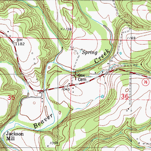 Topographic Map of Cox Cemetery, MO