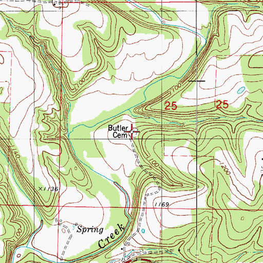 Topographic Map of Butler Cemetery, MO