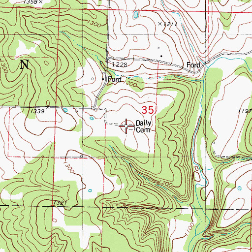 Topographic Map of Daily Cemetery, MO