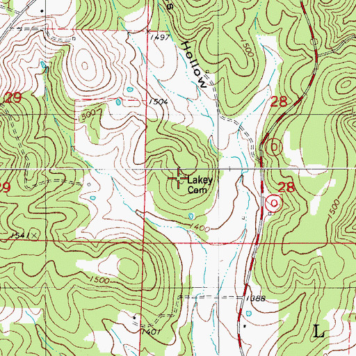 Topographic Map of Lakey Cemetery, MO