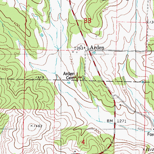 Topographic Map of Arden Cemetery, MO