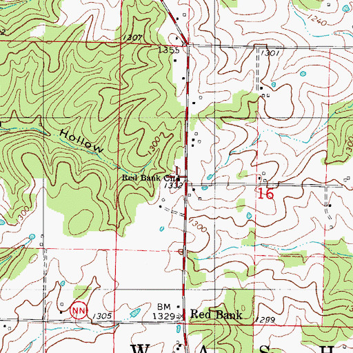 Topographic Map of Red Bank Church, MO