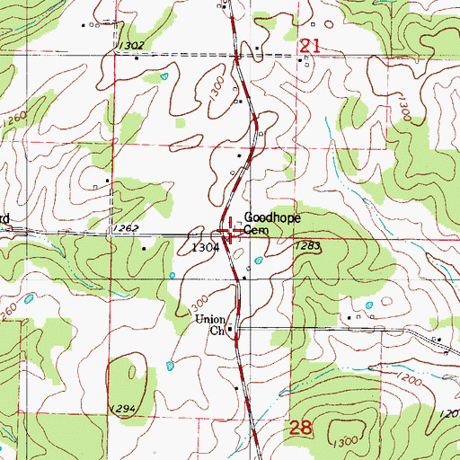 Topographic Map of Goodhope Cemetery, MO