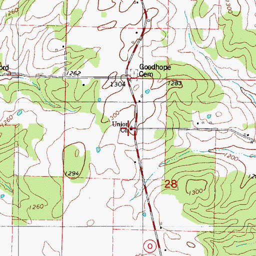 Topographic Map of Union Church, MO