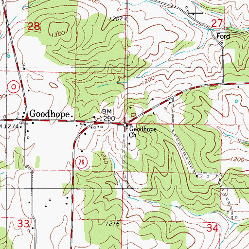 Topographic Map of Goodhope Church, MO