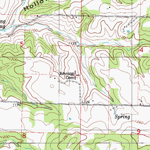 Topographic Map of Johnson Cemetery, MO