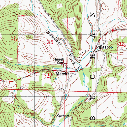Topographic Map of Herrell Cemetery, MO