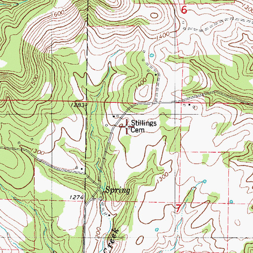 Topographic Map of Stillings Cemetery, MO