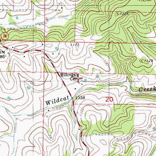 Topographic Map of Billingsly Cemetery, MO