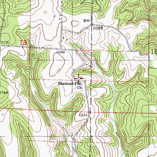 Topographic Map of Blackoak Flat Church, MO