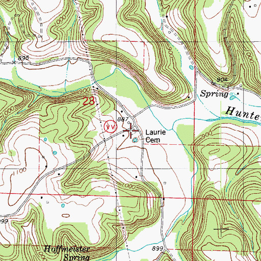Topographic Map of Laurie Cemetery, MO