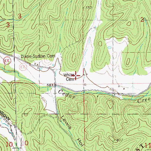 Topographic Map of White Cemetery, MO