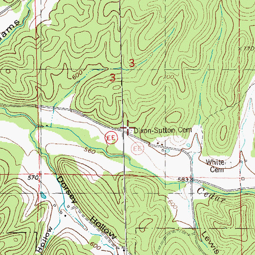Topographic Map of Dixon-Sutton Cemetery, MO