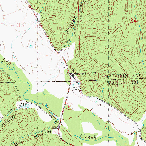 Topographic Map of Dorris Cemetery, MO