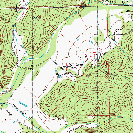 Topographic Map of Whitener Cemetery, MO