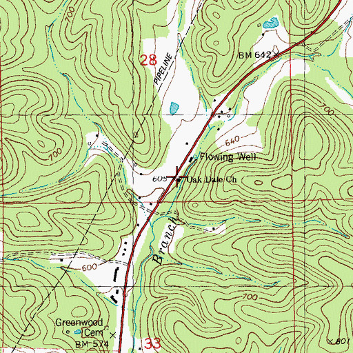 Topographic Map of Oak Dale Church, MO