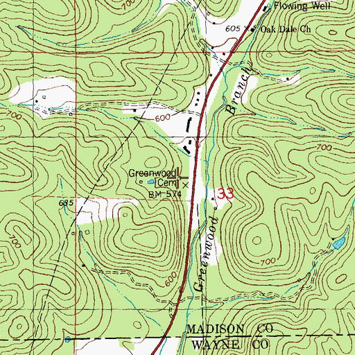 Topographic Map of Greenwood Cemetery, MO