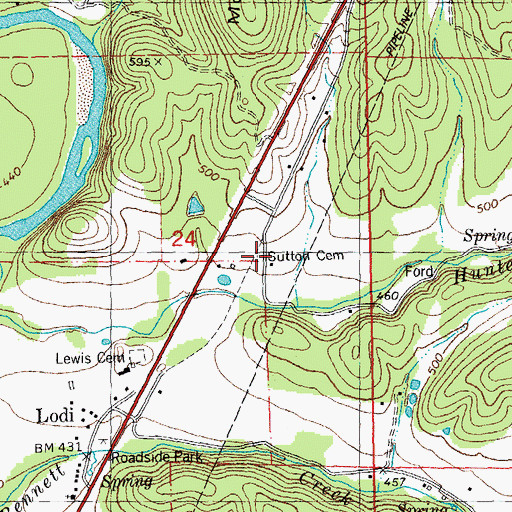 Topographic Map of Sutton Cemetery, MO