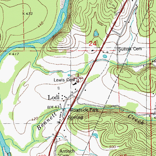 Topographic Map of Lewis Cemetery, MO