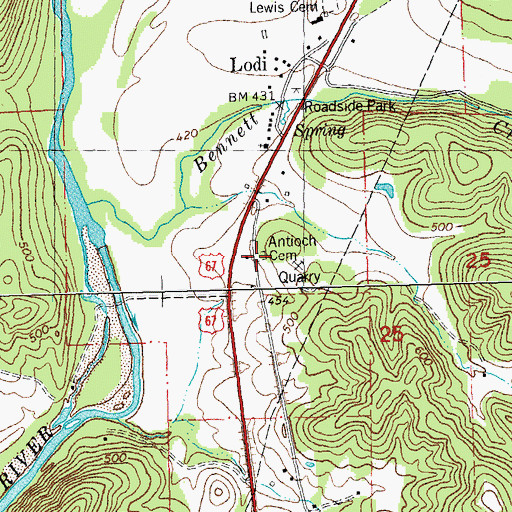 Topographic Map of Antioch Cemetery, MO