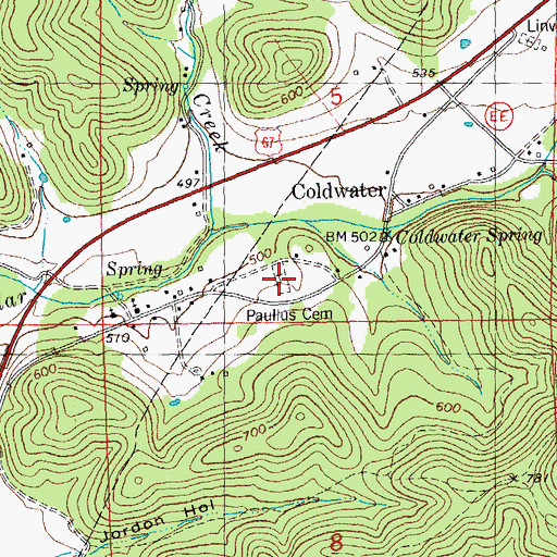 Topographic Map of Paullus Cemetery, MO