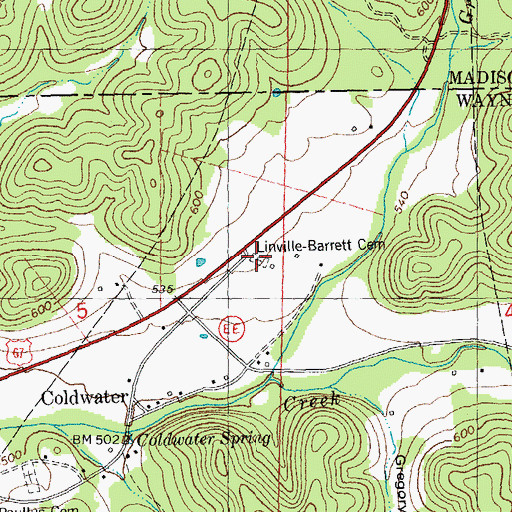 Topographic Map of Linville-Barrett Cemetery, MO