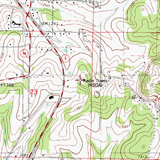 Topographic Map of KSOA-AM (Ava), MO