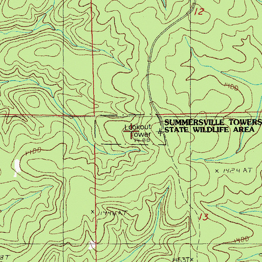 Topographic Map of Summersville Towersite State Wildlife Area, MO
