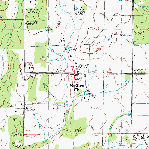 Topographic Map of Mount Zion Church, MO