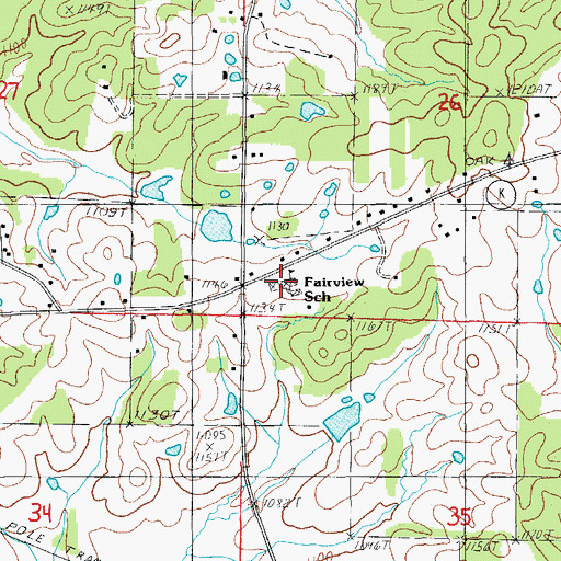 Topographic Map of Fairview School, MO