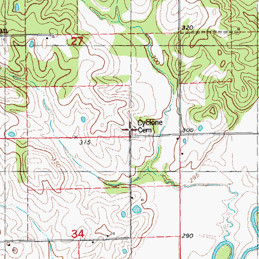 Topographic Map of Cyclone Cemetery, MO
