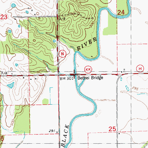 Topographic Map of Bethel Bridge, MO