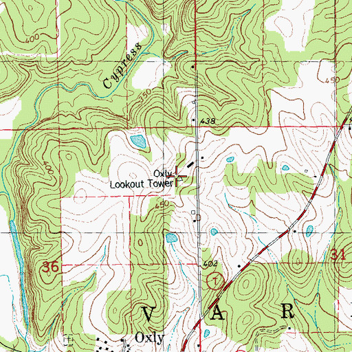Topographic Map of Oxly Lookout Tower, MO