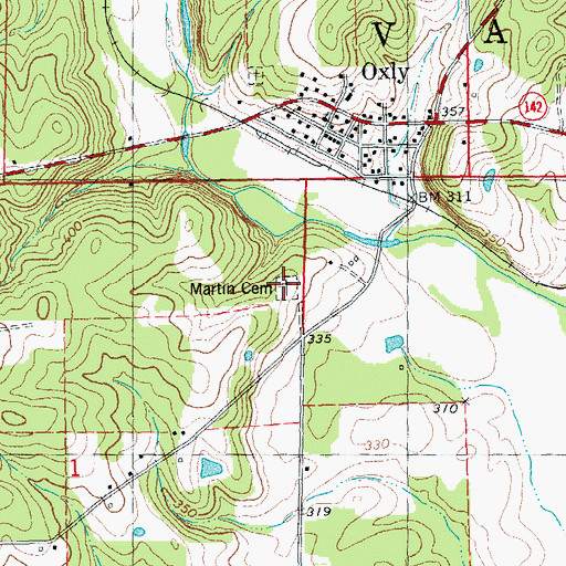 Topographic Map of Martin Cemetery, MO