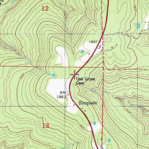 Topographic Map of Oak Grove Cemetery, AR