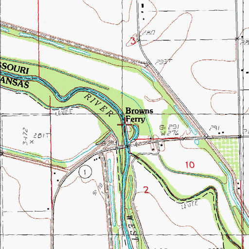 Topographic Map of Browns Ferry, MO