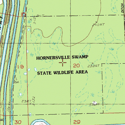 Topographic Map of Hornersville Swamp State Wildlife Area, MO