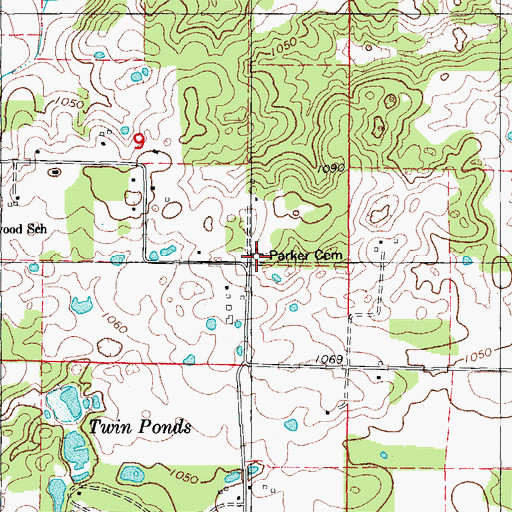 Topographic Map of Parker Cemetery, MO