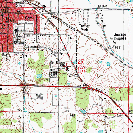 Topographic Map of Saint Marys School, MO