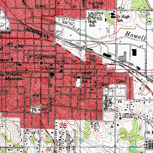 Topographic Map of Reese School, MO