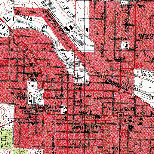 Topographic Map of Carmichal School, MO