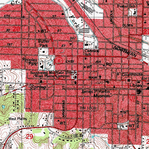 Topographic Map of Missouri State University-West Plains, MO
