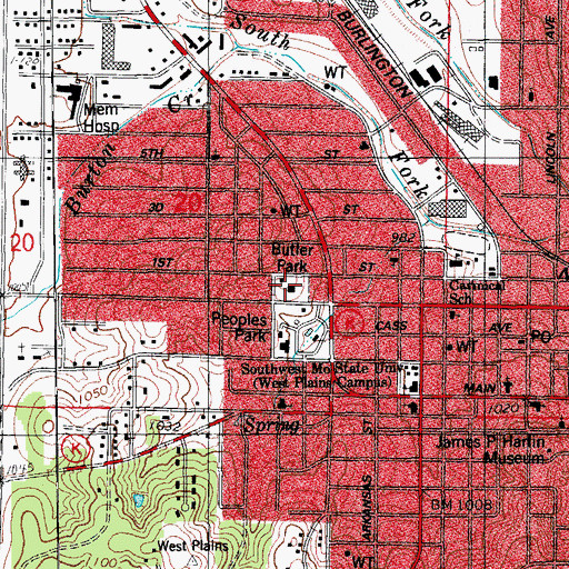 Topographic Map of Butler Park, MO