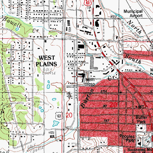 Topographic Map of Ozarks Medical Center, MO