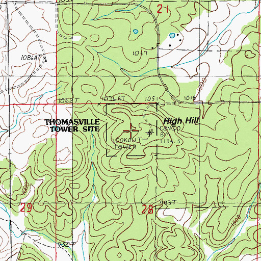 Topographic Map of Thomasville Tower Site, MO