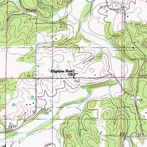 Topographic Map of Pilgrims Rest Church, MO